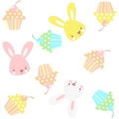Fototapeta premium Cute rabbit and muffin pattern in colors pattern baby design.