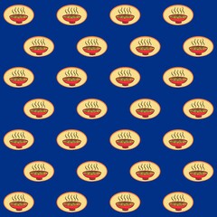 Ramen soup design pattern with navy background fabric style