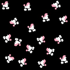 french poodle pattern design with black background fabric design