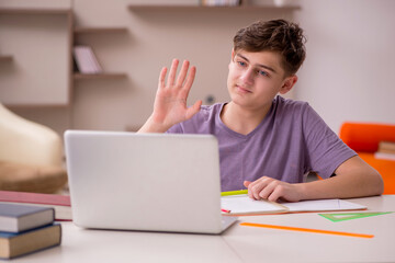 Schoolboy preparing for exams at home