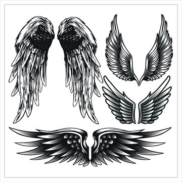 SET WINGS VECTOR GRAPHIC, Can be used for digital printing and screen printing