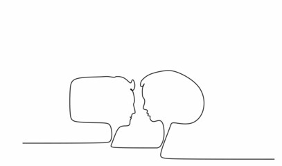 Continuous drawing with one line speech bubbles are a female image and men isolated on a white background for mobile applications and social networks. Vector illustration