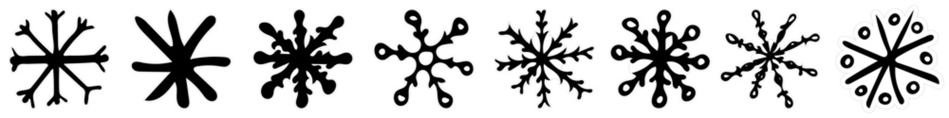 Black and White Doodle Sketch Snowflake Sticker Pack.