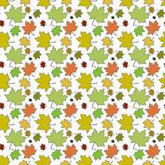 Seamless pattern autumn maple leaves colored