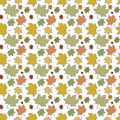 Seamless pattern autumn maple leaves colored