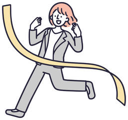 ゴールするビジネスウーマン　シンプルイラスト