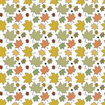 Seamless pattern autumn maple leaves colored