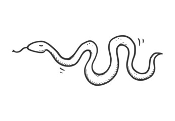 Hand drawn desert snake serpent pose. Doodle sketch style. Drawing line simple snake icon. Isolated vector illustration.