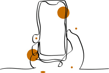 continuous line drawing of hand with modern mobile phone. Line drawing for social media and print media.