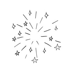 fireworks hand drawn doodle. vector, minimalism, monochrome. icon, sticker. celebration, new year, independence day, birthday.
