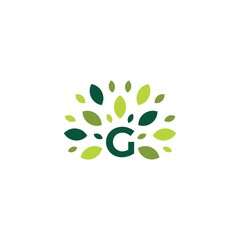 g letter tree leaf nature mark green logo vector icon illustration - obrazy, fototapety, plakaty