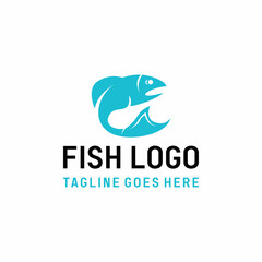 blue fish Logo vector design. modern seafood symbol icon graphic. fresh fishing emblem for Company and business