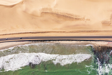 Amazing nature texture, aerial view of the red desert in Namibia, Africa.