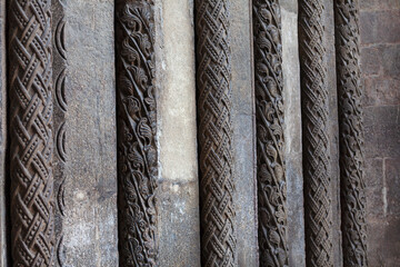 Stone Column inlay . Details of medieval architecture decor 