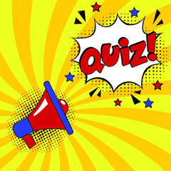 Quiz in comic pop art style. Quiz brainy game word. Comic book explosion with text Quiz. Vector bright cartoon illustration in retro pop art style. 