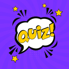 Quiz in comic pop art style. Quiz brainy game word. Comic book explosion with text Quiz. Vector bright cartoon illustration in retro pop art style. 