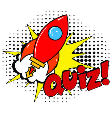 Quiz in comic pop art style. Quiz brainy game word. Comic book explosion with text Quiz. Vector bright cartoon illustration in retro pop art style. 