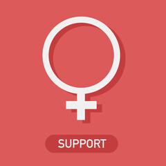 Gynecology estrogen hormone icon on the red background for support website banner or for article. Medical, healthcare and feminine rights girl power woman menstruation period or pregnancy, menopause.