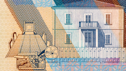 House in Vlore where Albaniaâ€™s Independence was proclaimed in 1912, Portrait from Albania 500 Leke 2007 Banknotes. - obrazy, fototapety, plakaty