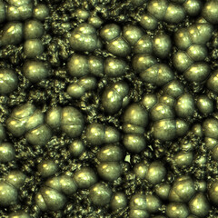 Tarnished green golden metallic bubbles of baubles seamless texture 3D illustration