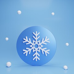 3d rendering snowflake blue button