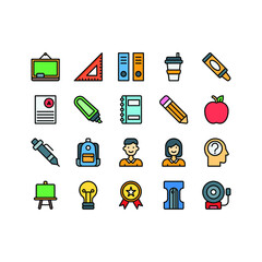 Back to School icon set withFilled style
