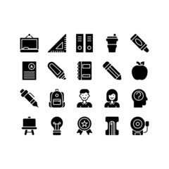 Back to School icon set with solid style