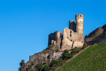 Fototapeta na wymiar Ehrenfels Castle ruins on the upper middle Rhine River near Rüdesheim, Germany