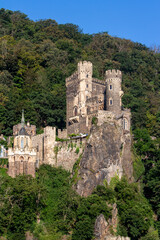 Fototapeta na wymiar Rheinstein Castle on the upper middle Rhine River near Trechtingshausen, Germany. Also known as also called Burg Rheinstein.