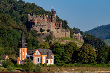 Fototapeta premium Reichenstein Castle on the upper middle Rhine River near Trechtingshausen, Germany. Also known as also called Burg Reichenstein.