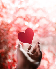 Freedom to Love, Imagination,Mental Health and Creativity Concept. Red Heart Levitating over an...