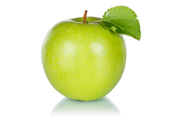 Apple fruit green with leaf isolated on a white background