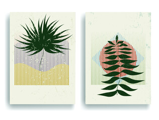 Modern poster with minimalist design elements in Boho style  . Wall art , home deco . Vector abstract shape.