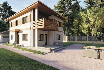3D illustration Beautiful house in the suburbs