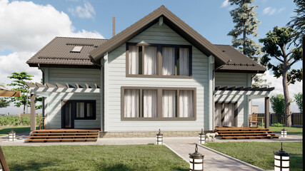 Newly built beautiful house. 3D illustration