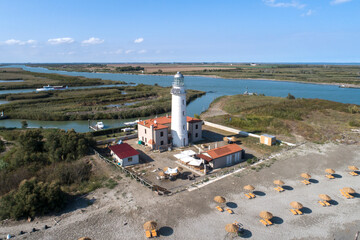 Aerial view of Goro Lighthouse in Italy