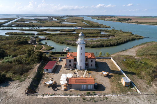 Aerial view of Goro Lighthouse in Italy