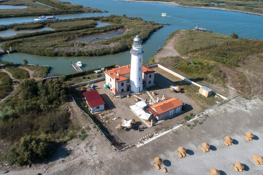 Aerial view of Goro Lighthouse in Italy