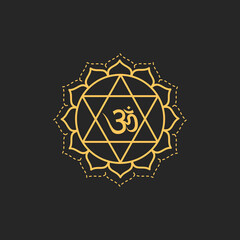 Aum Om Ohm symbol black on black background. vector illustration Indian culture India spiritual yoga om icon.