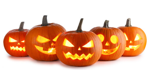 Five Halloween Pumpkins on white