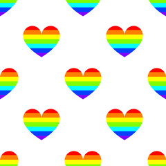 Love rainbow heart seamless pattern. Homosexuality, equality, diversity, pride, freedom concept. LGBT vector illustration.