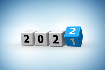 Concept of changing the year from 2021 to 2022 - 3d rendering