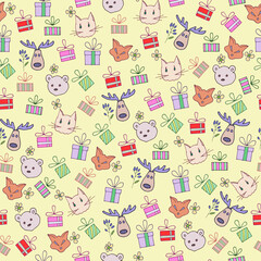 Handmade vector illustration. Seamless pattern for festive design. Doodle style.