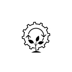 Gears and plant icon isolated on white background
