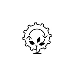 Gears and plant icon isolated on white background