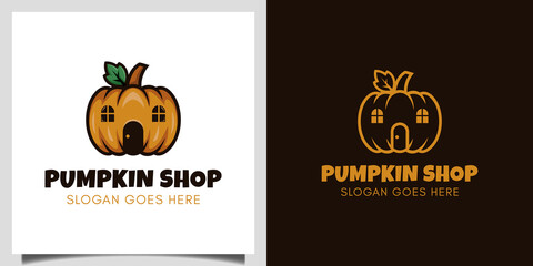 pumpkin shop vector design for vegetarian, Halloween market event needs day logo design