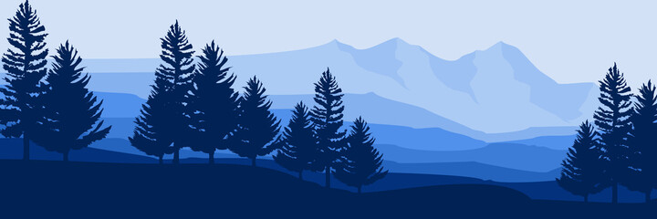 mountain morning landscape vector illustration good for wallpaper, backdrop, background, banner, tourism, design template, and desktop wallpaper 