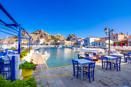 View of Myrina, Limnos island, Greece.