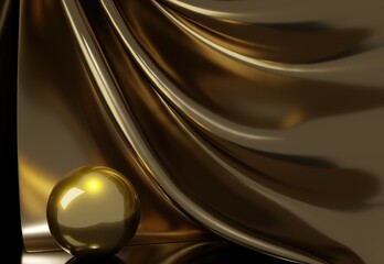 3D rendering golden ball with yellow drape