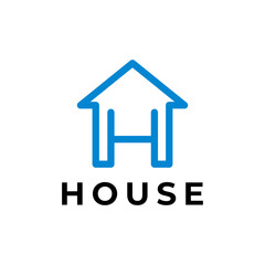 H logo with real estate house building roof and windows icon